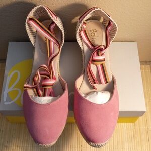 NWT Boden Pink Suede Espadrilles with Striped Ribbon Detail Size 9